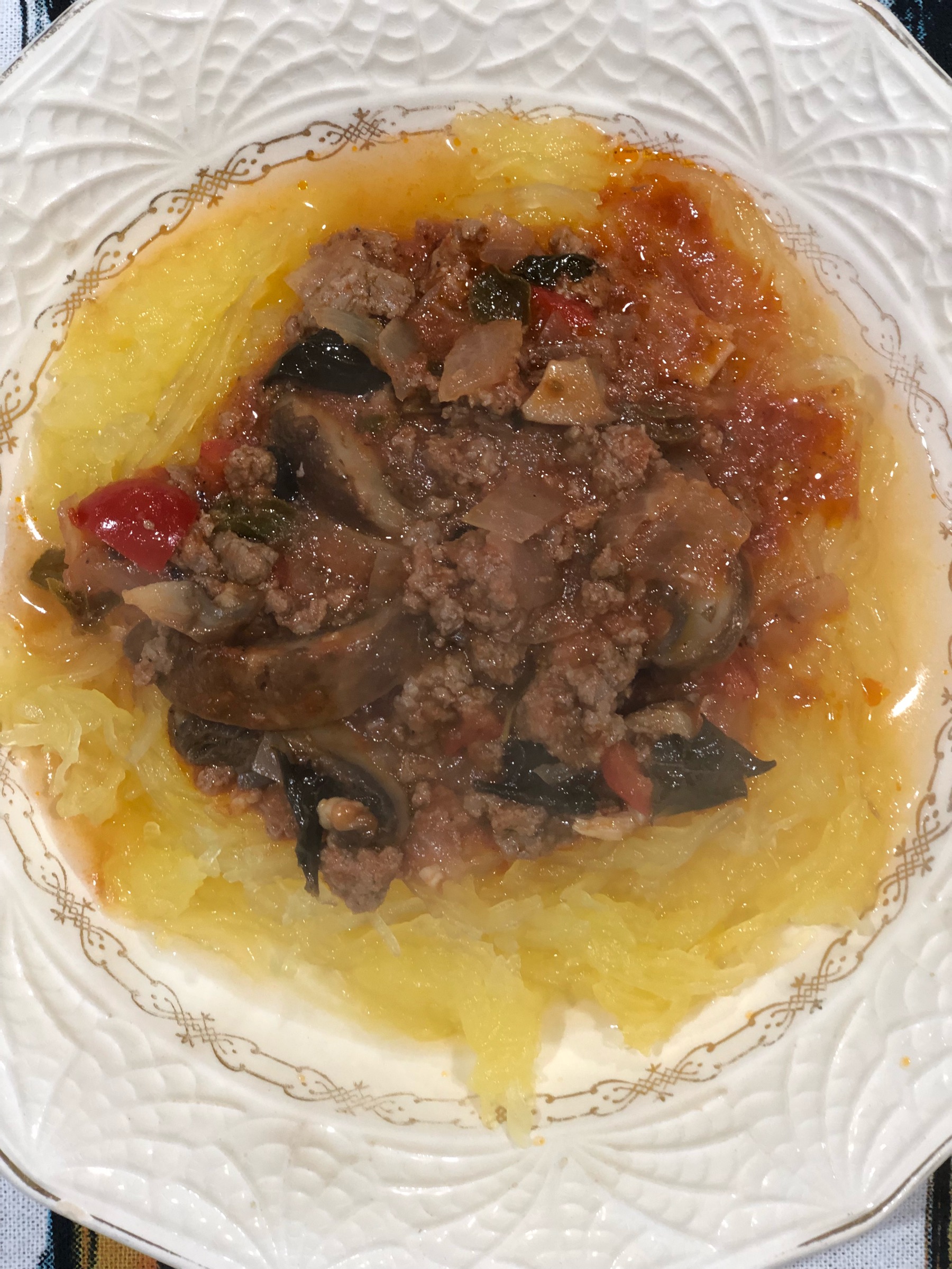 SPAGHETTI MEAT SAUCE SERVED OVER SPAGHETTI SQUASH